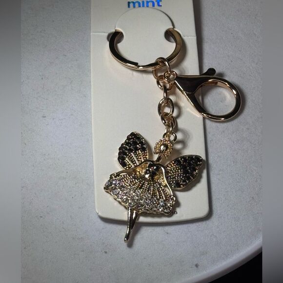 MINT  Crystal Ballerina Keychain Charm - Clear & Gold Accent - Picture 2 of 7